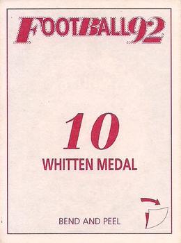 1992 Select AFL Stickers #10 Whitten Medal Back